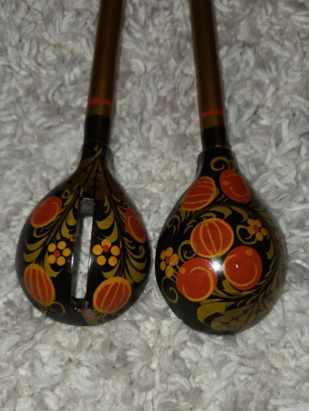 Khokhloma Hand-Painted Black and Gold Decorative Serving Spoons - Floral Design